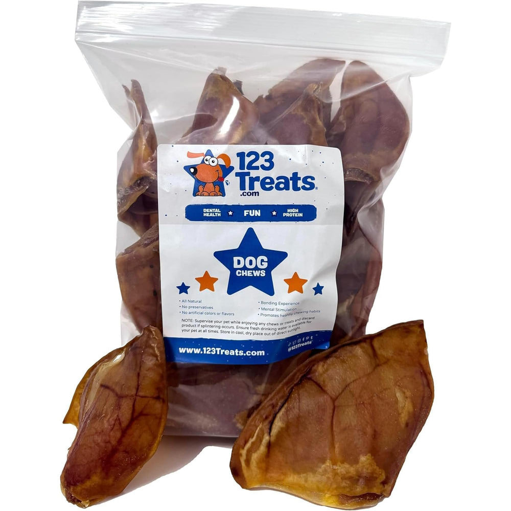 123 Treats orejas de cerdo, aroma natural y sabroso para perros.