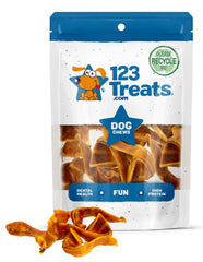 123 Treats orejas de cerdo tiras en paquete, snack natural para perros