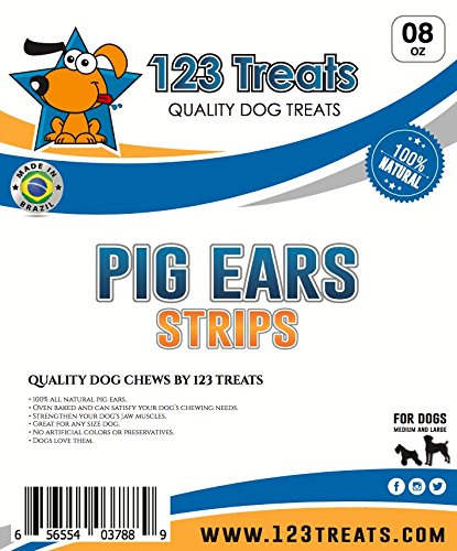 Perro mediano disfruta 123 Treats orejas de cerdo tiras durable