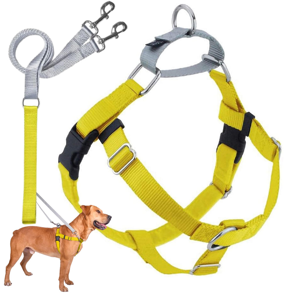 Arnés Freedom No Pull de 2 Hounds Design en amarillo, control suave para paseos.