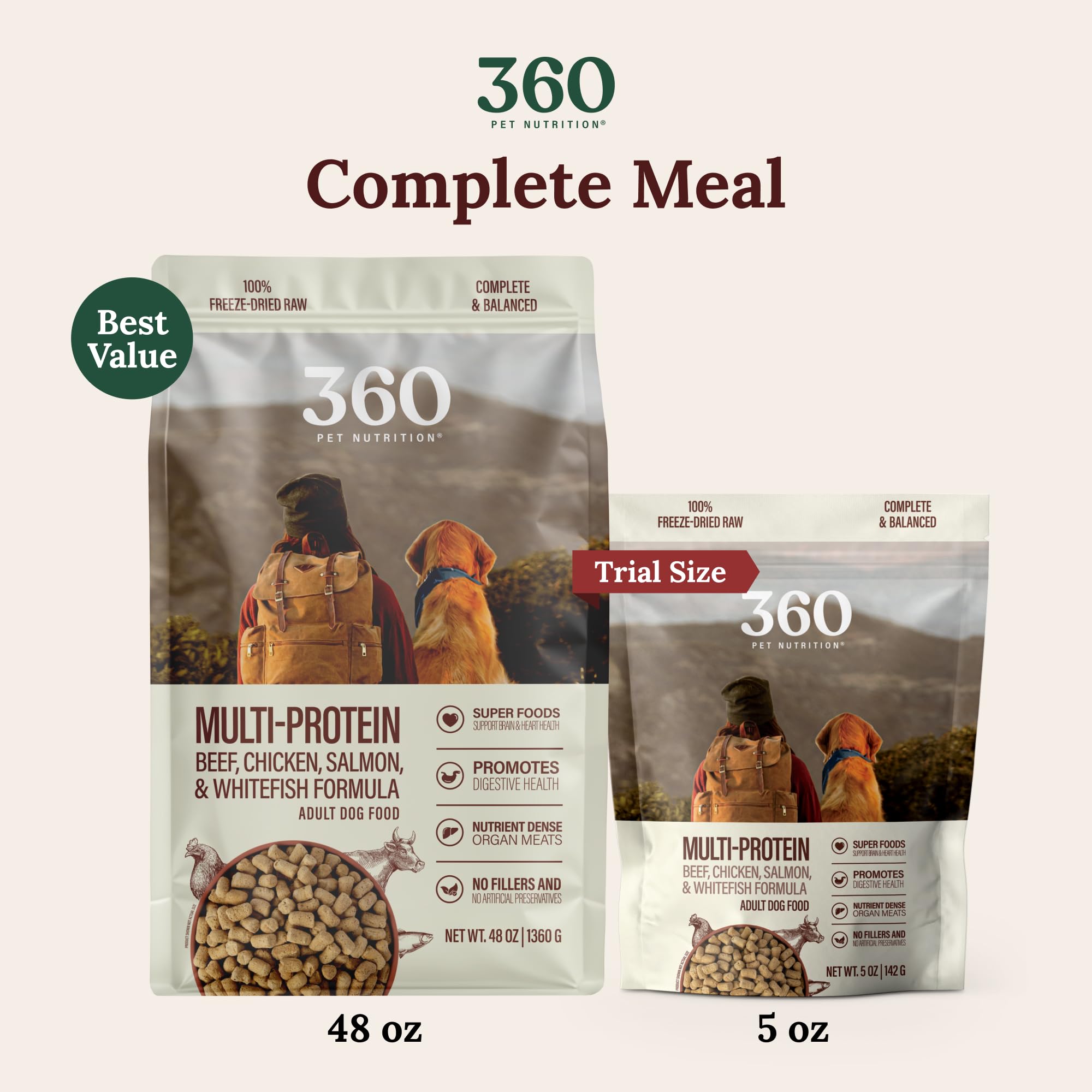 360 Pet Nutrition: uso como comida completa o para enriquecer la ración diaria.