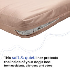 Funda para cama de perro 4Knines, lavable a máquina, facilita la limpieza rápida tras jugar.
