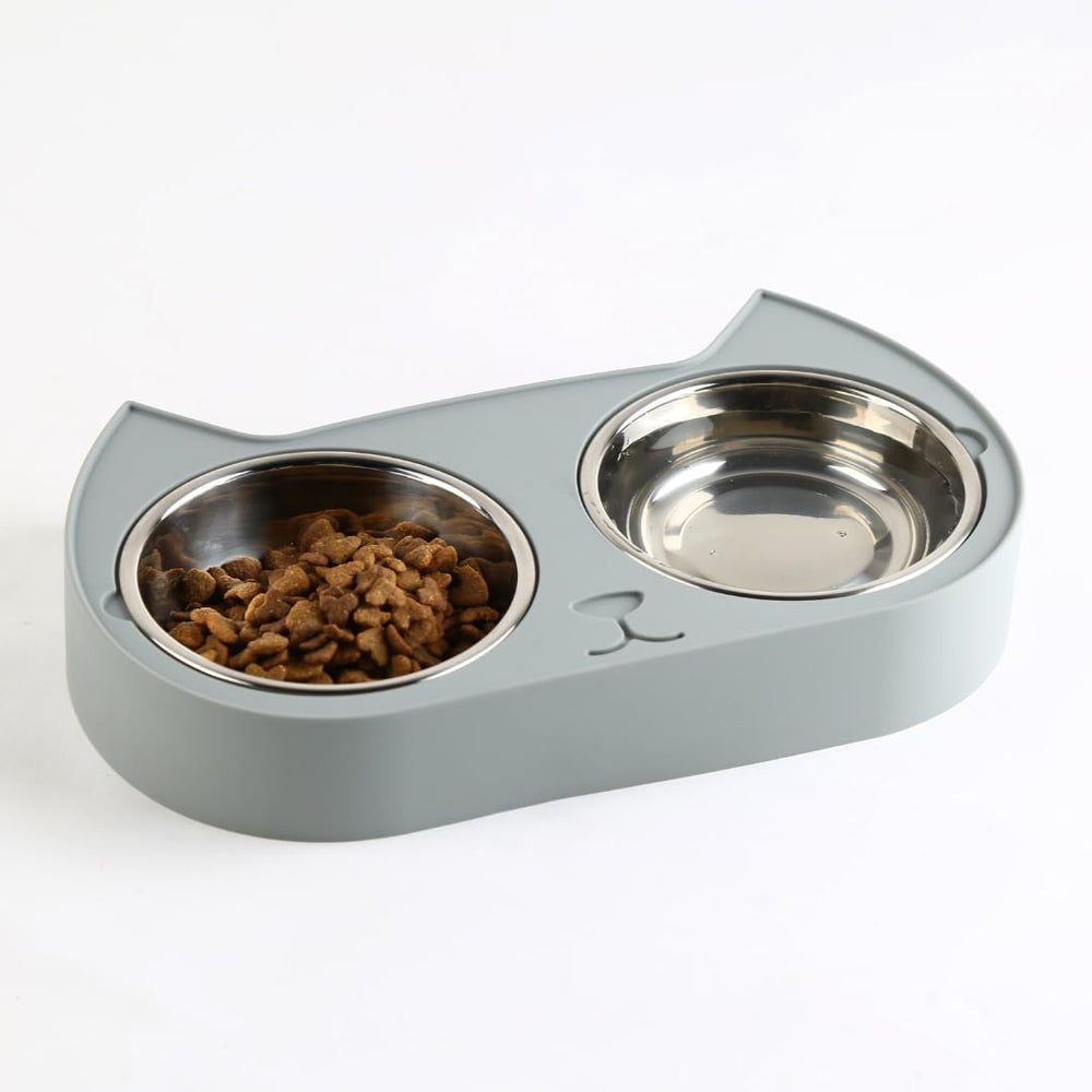 7 Ruby Road platos-dobles de gatos en acero inoxidable para comida y agua