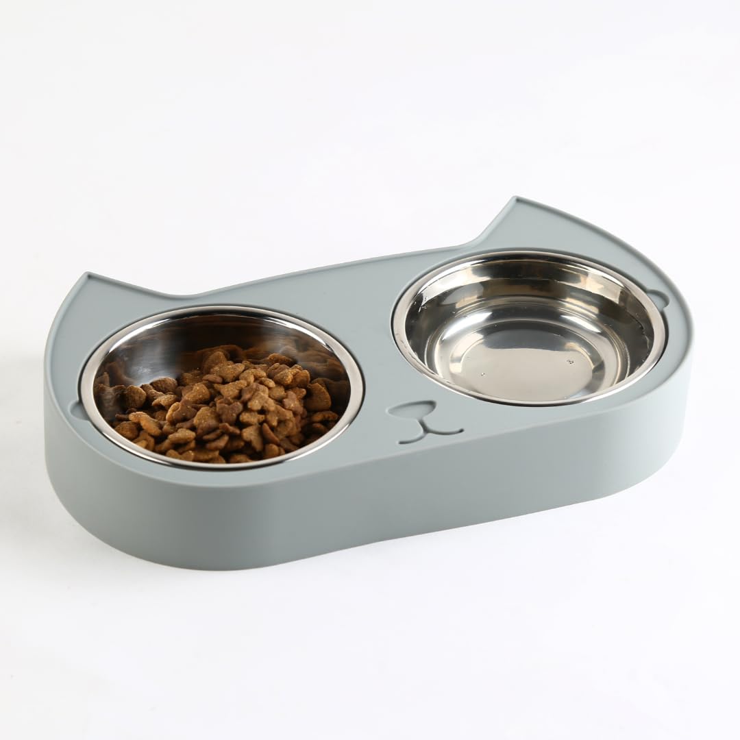 7 Ruby Road platos-dobles de gatos en acero inoxidable para comida y agua