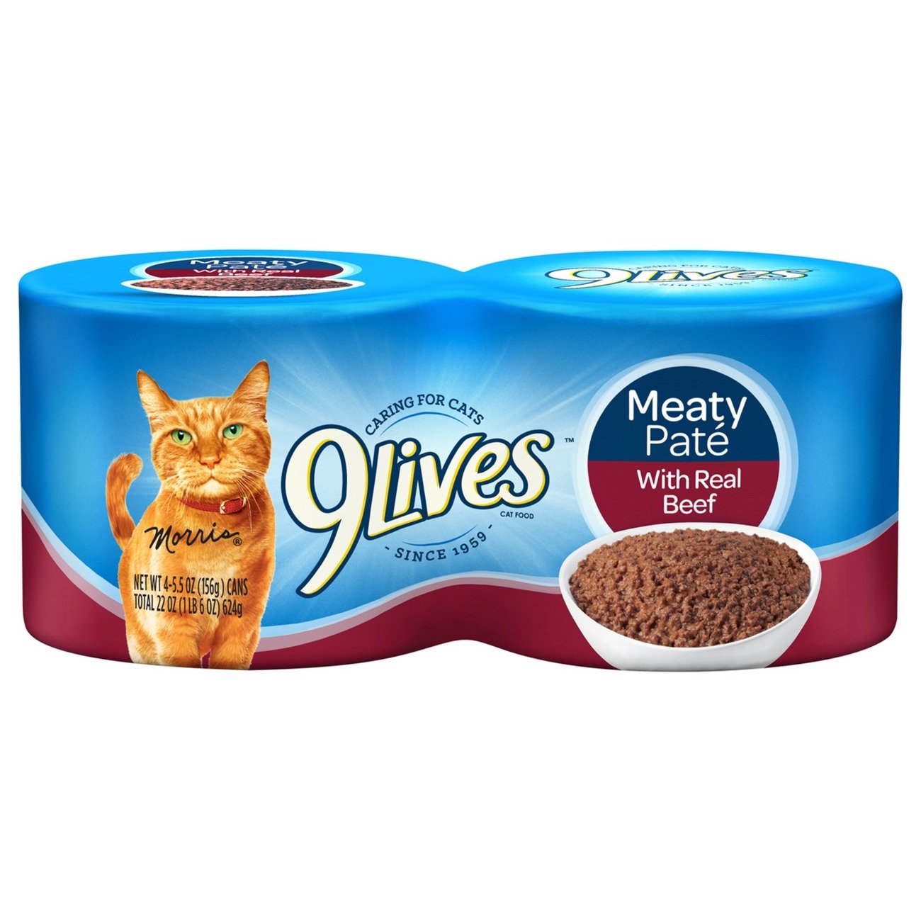 9Lives paté húmedo en caja de 4 latas, conveniente para la dieta diaria.