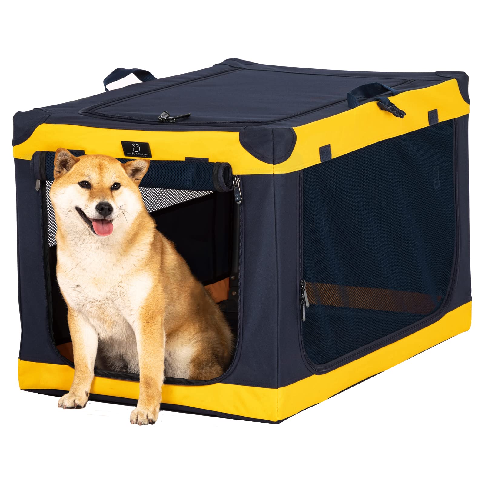 A 4 Pet jaula blanda grande, vista frontal, ideal para uso interior con perros grandes.
