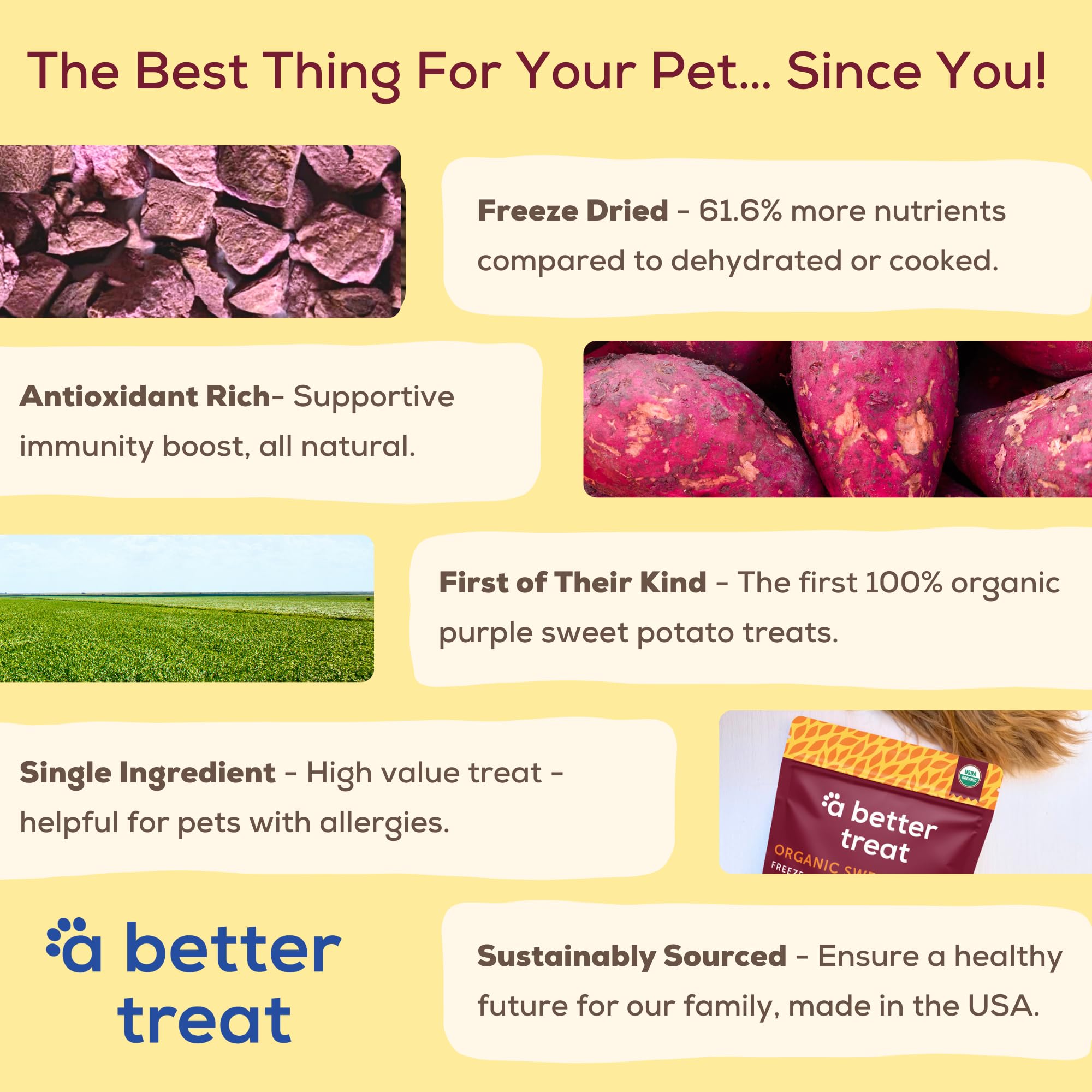 A Better Treat ayuda digestiva con patata morada seca, estómago más calmado.