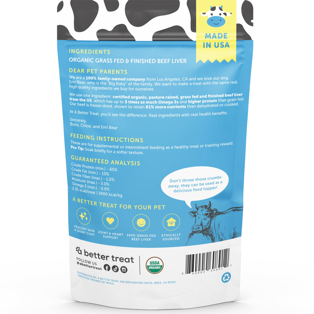 Producción en EE UU hígado orgánico de A Better Treat, calidad y trazabilidad.