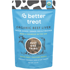 Golosina de hígado orgánico de A Better Treat para perros y gatos, alta proteína para entrenamiento.
