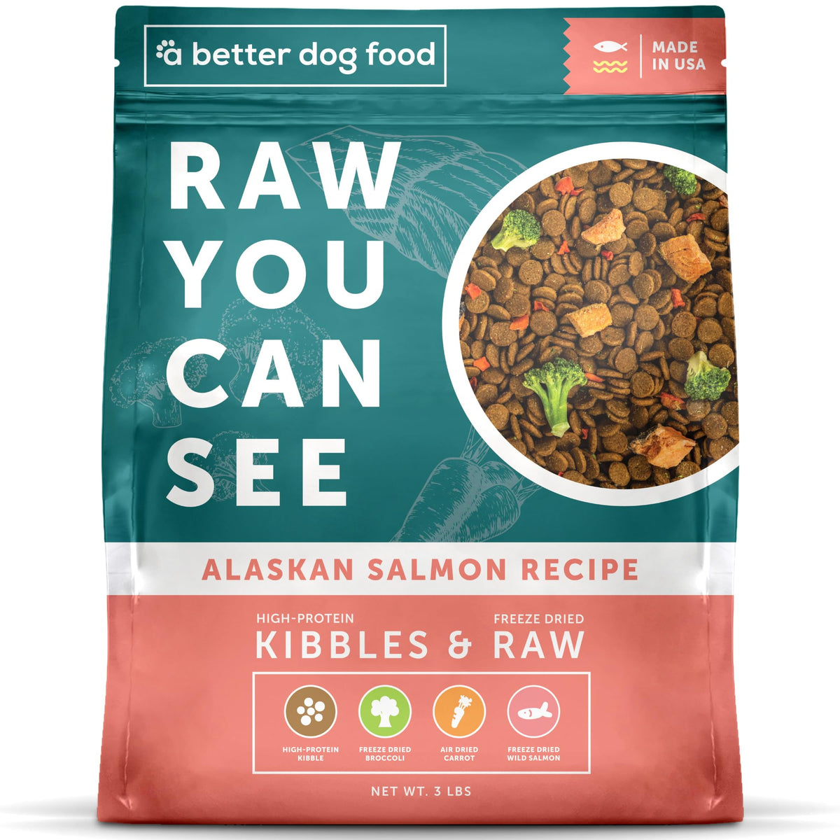 A Better Treat salmón seco para perros con Omega-3 para piel saludable.