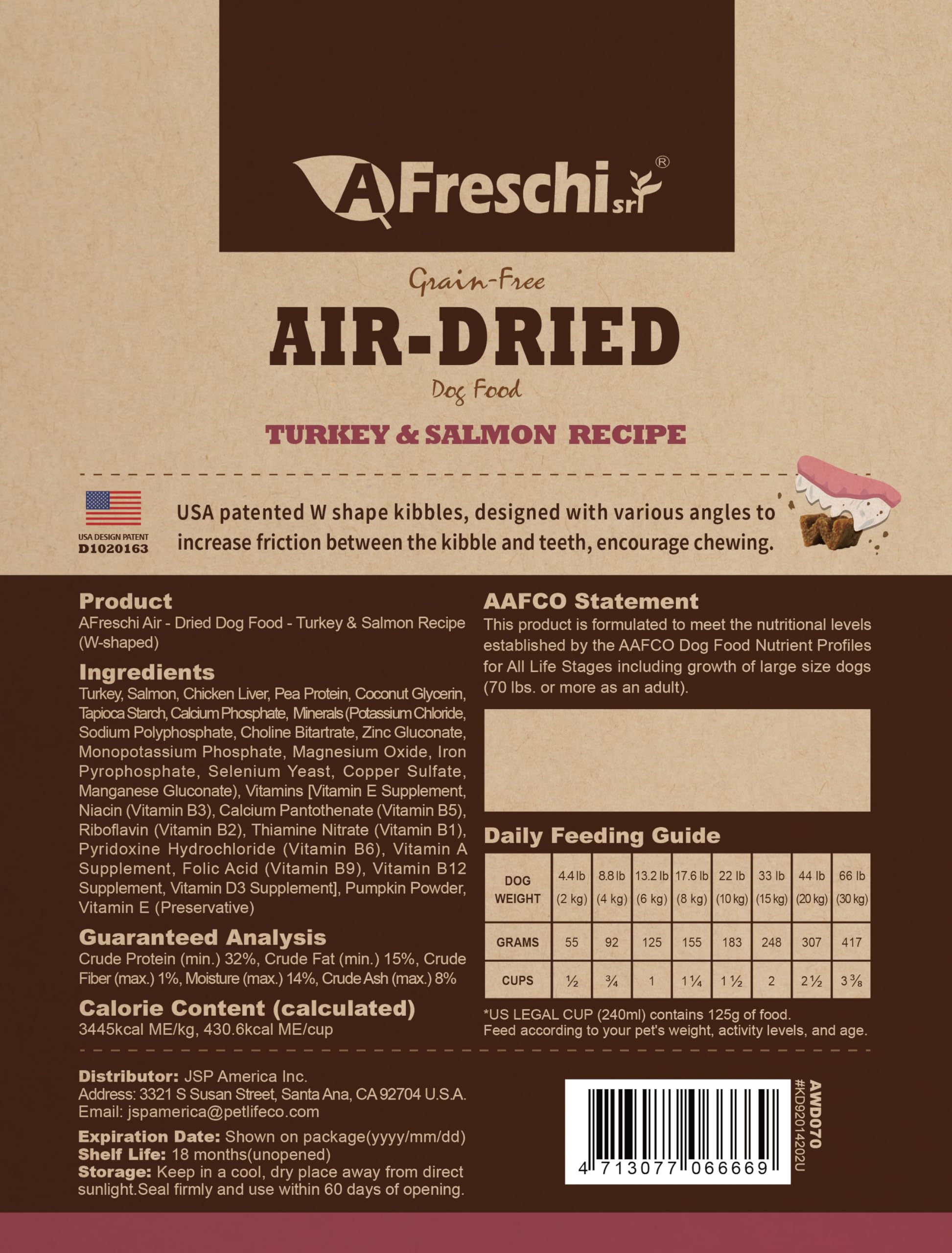 A Freschi srl croquetas con pavo y salmón, ingredientes naturales para perros.