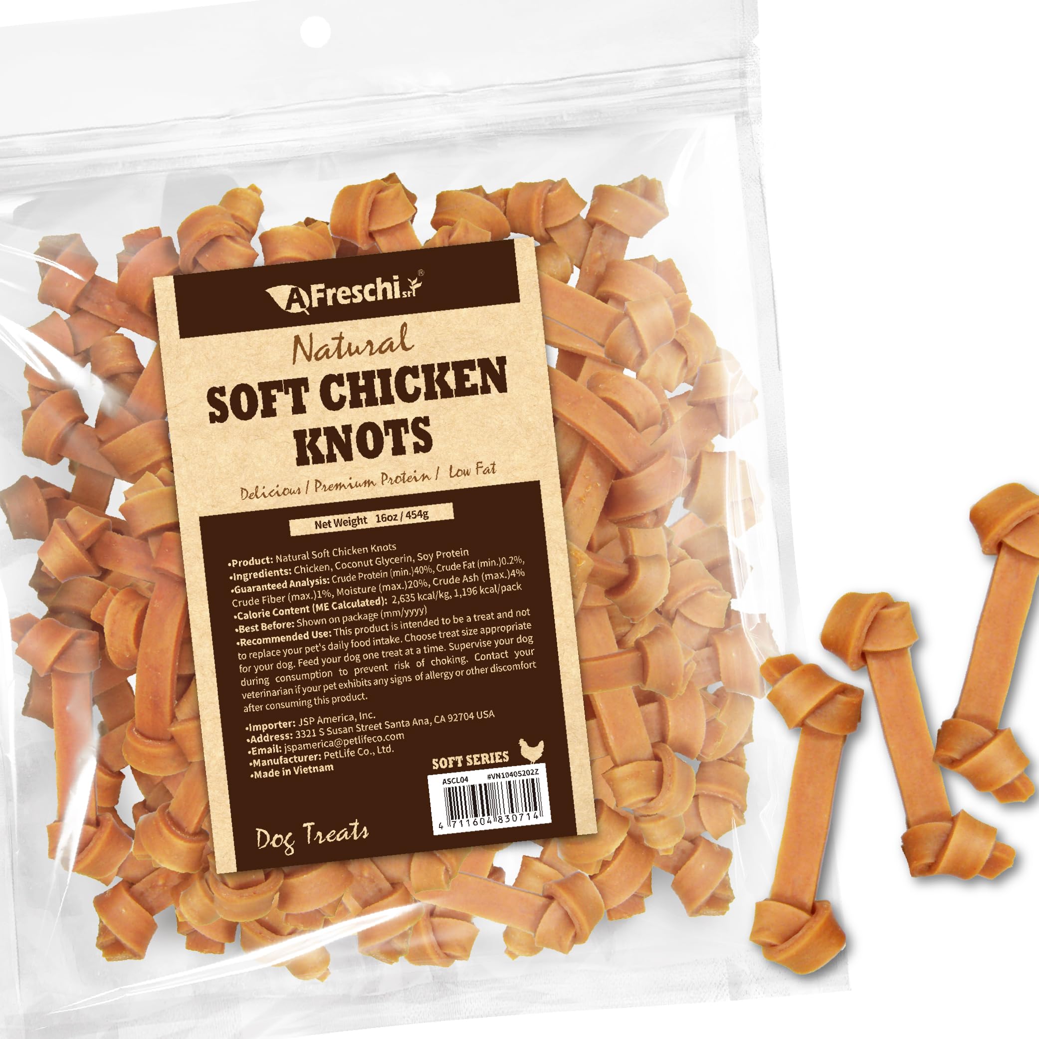 A Freschi srl Premios suaves de pollo en empaque de 16 oz, para recompensas.