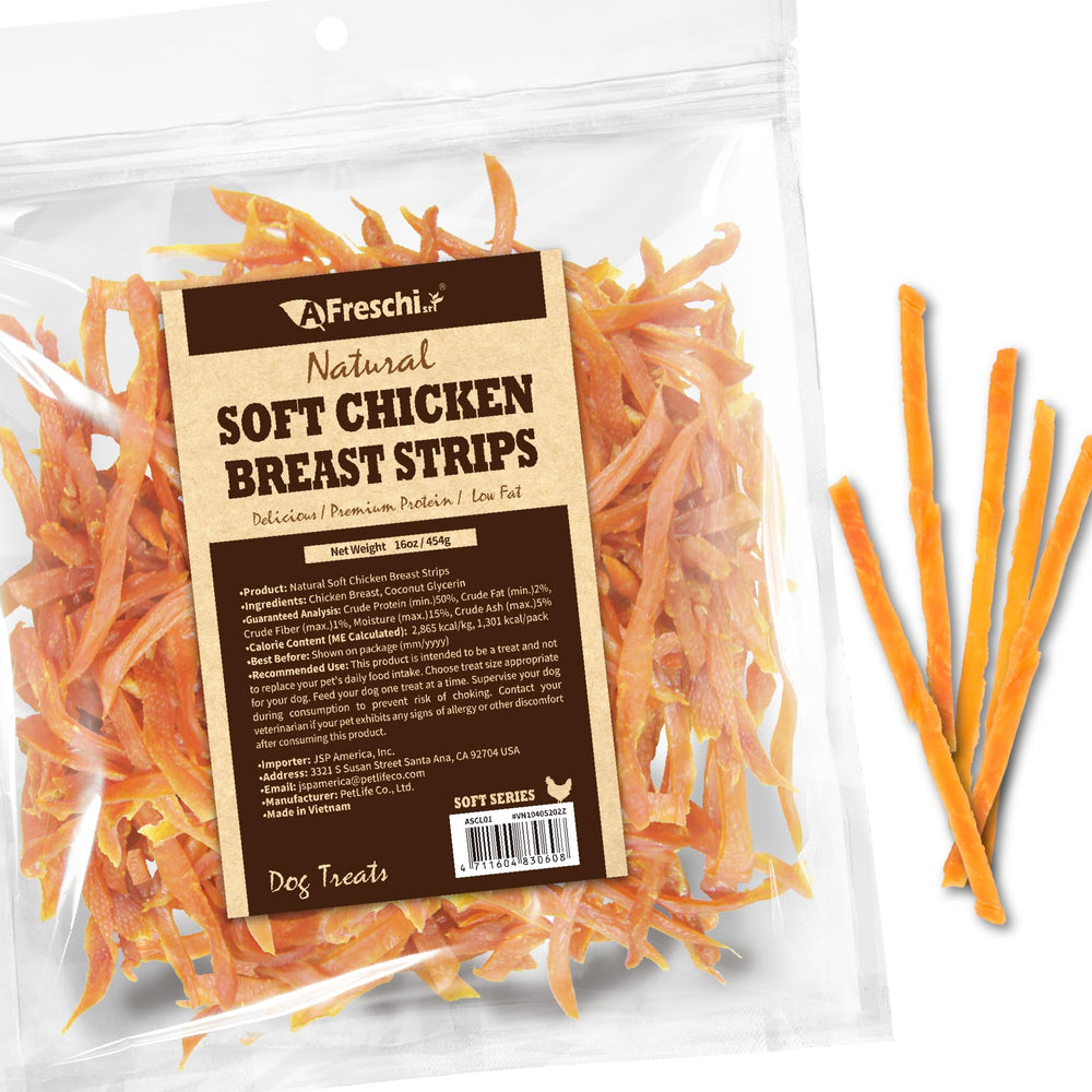 A Freschi srl tiras de pechuga de pollo suaves para perros, fáciles de masticar
