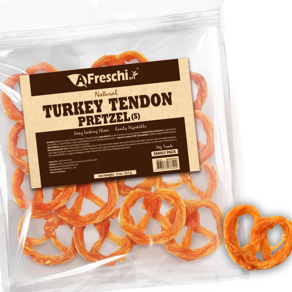 A Freschi tendones de pavo para perros, empaque de 8 oz, snack proteico