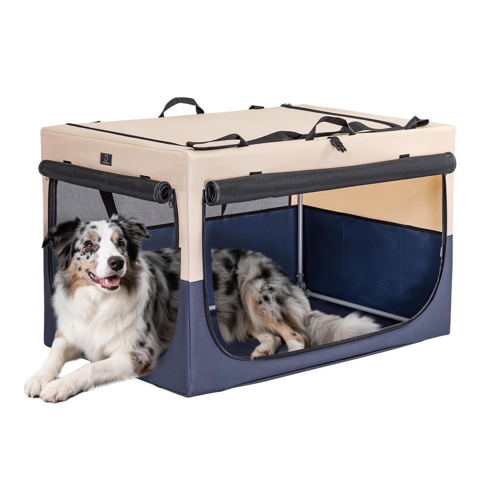A 4 Pet jaula blanda 36 pulgadas vista frontal con cierre seguro para perros grandes.