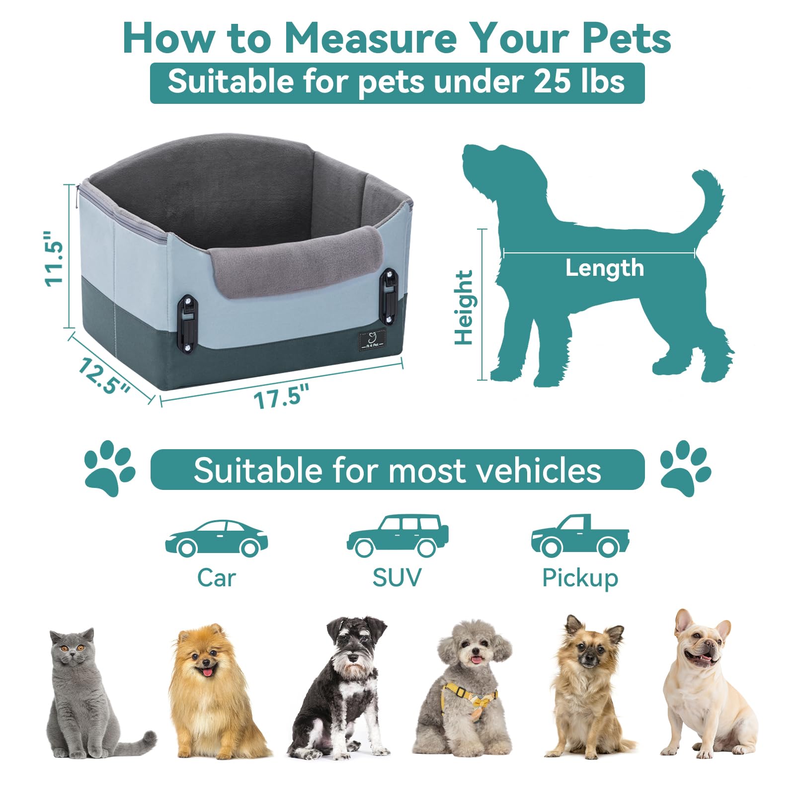 A 4 Pet compatibilidad coche para sedán, todoterreno y camioneta.