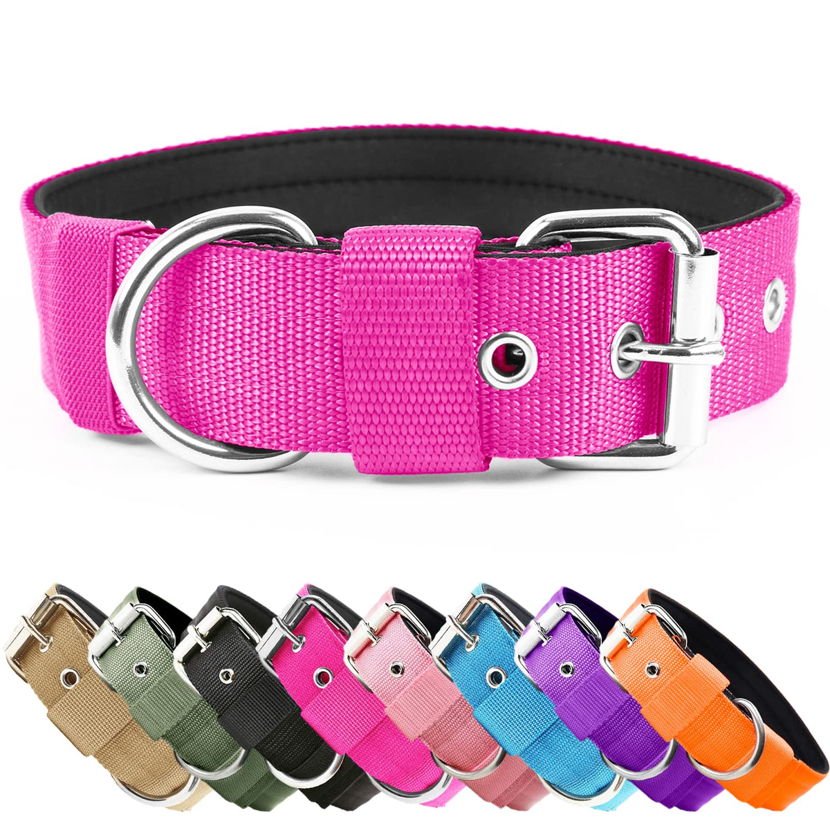 Collar táctico AaufiLux rosa de 1.5 pulgadas, ideal para paseos seguros.