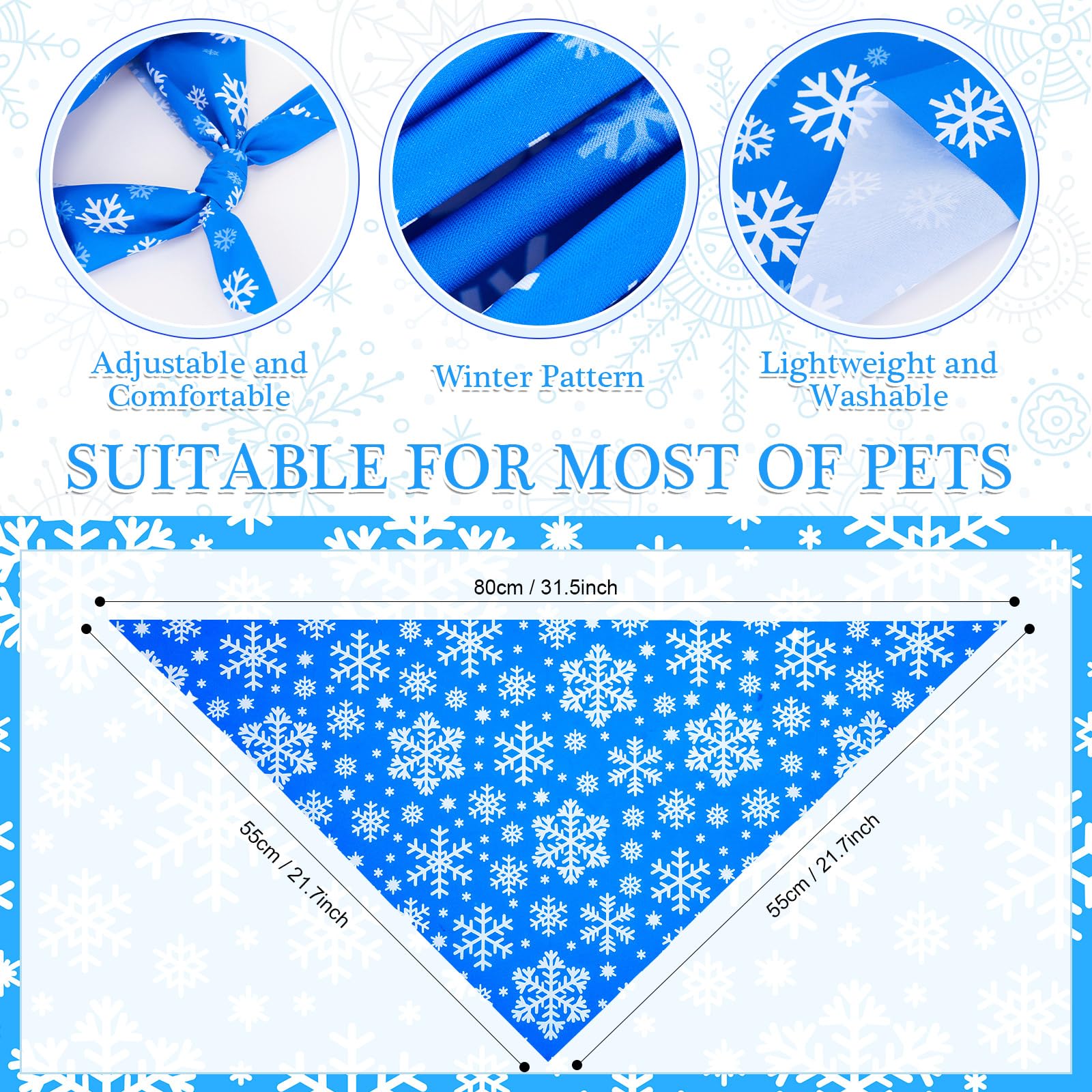 Abbylike bandanas de invierno para perros, talla 80x55 cm, ajuste cómodo para la mayoría de razas
