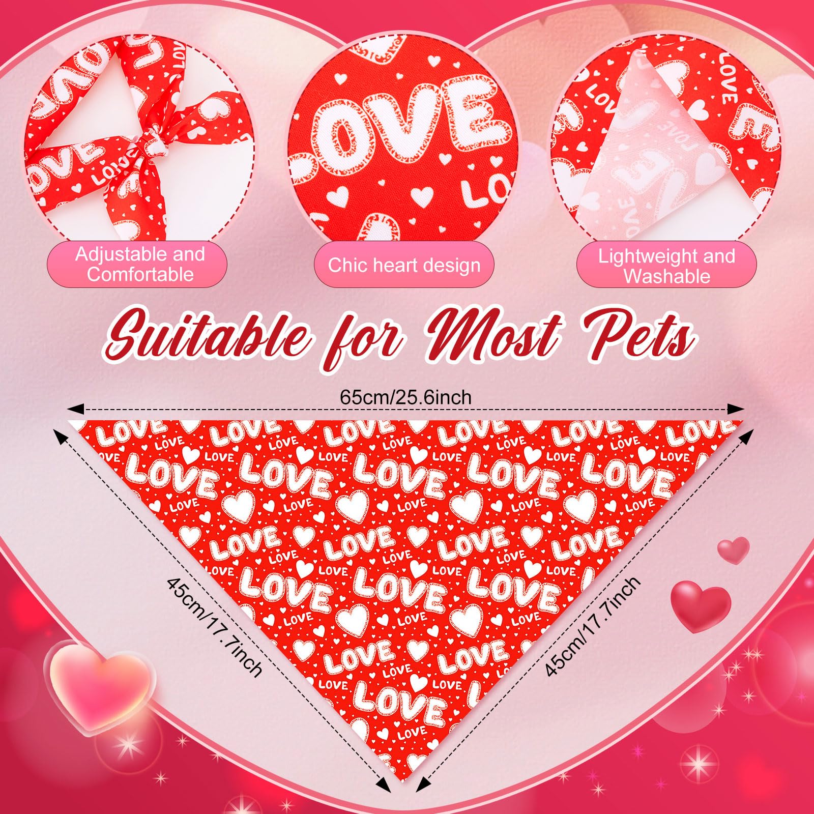 Abbylike bandanas amor rosado, diseño romántico para realzar la dulzura de tu mascota