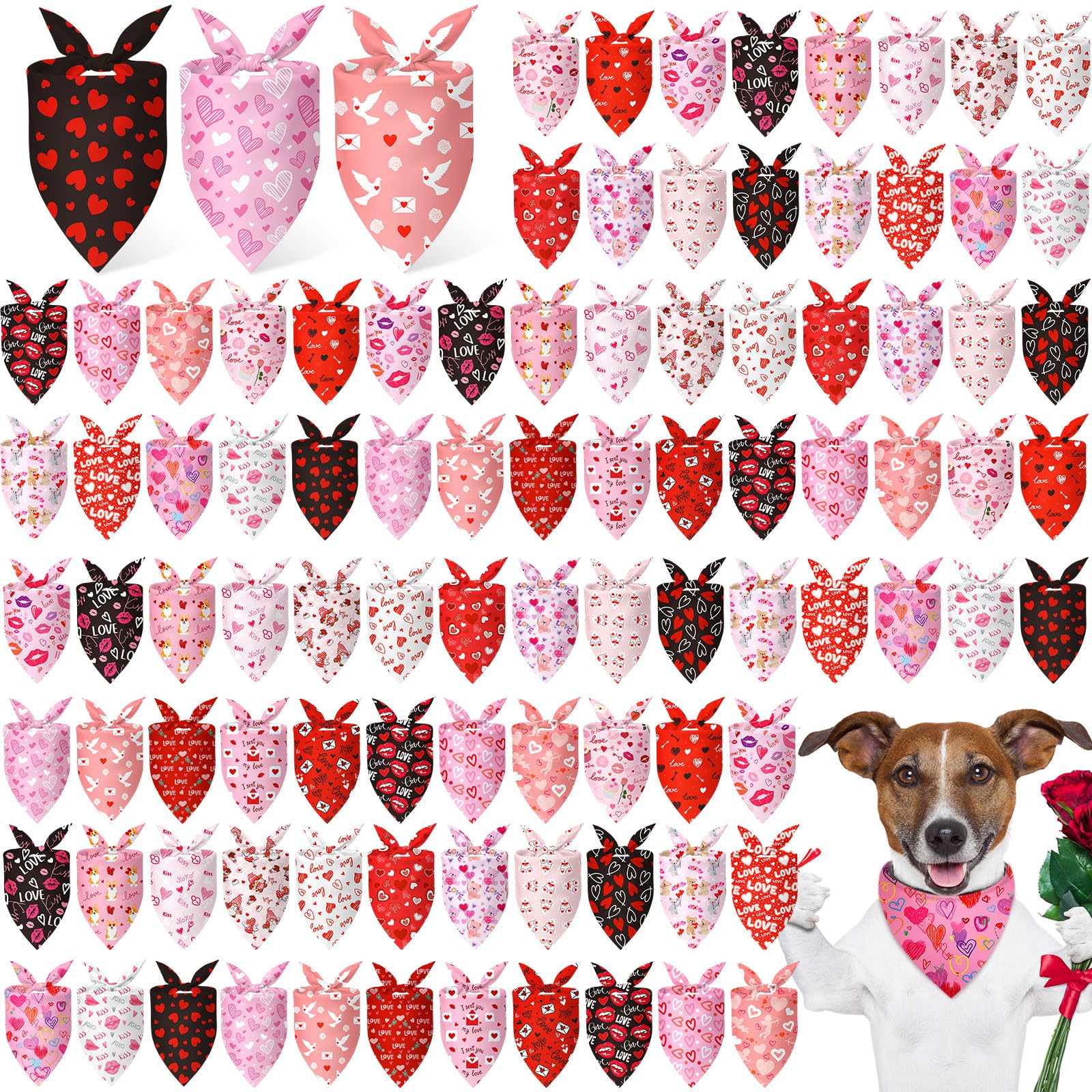Abbylike bandanas para perros con corazones rosas, ideal para fotos del Día de San Valentín