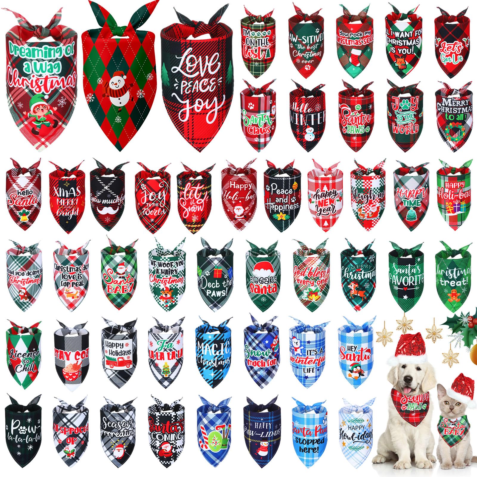 Bandanas Abbylike para perros y gatos en cuadros rojos, ideal para vestir durante la Navidad