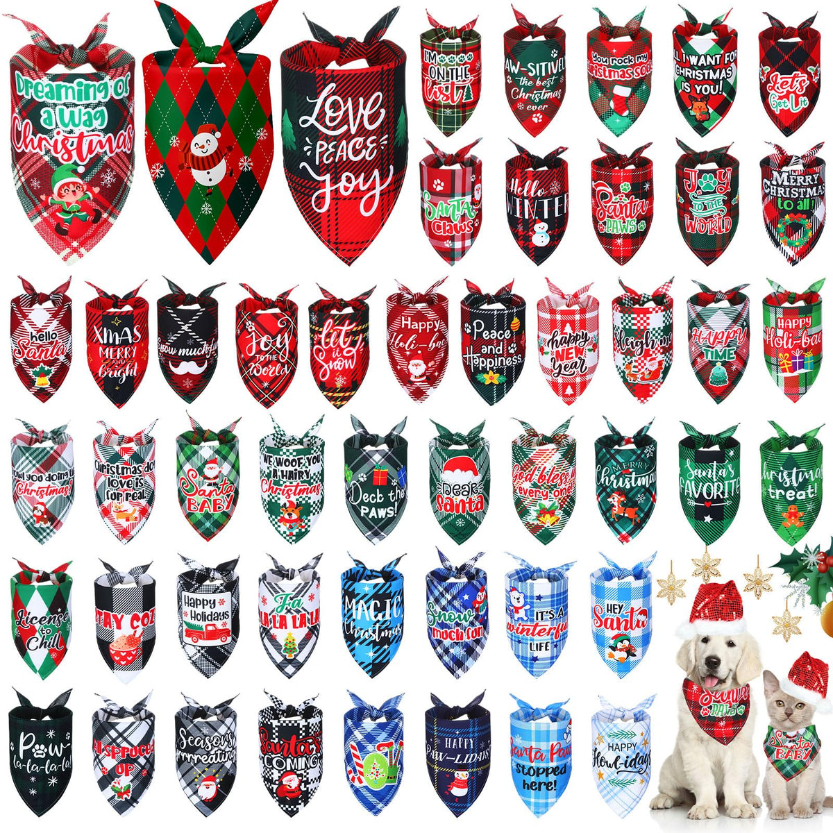 Bandanas Abbylike para perros y gatos en cuadros rojos, ideal para vestir durante la Navidad