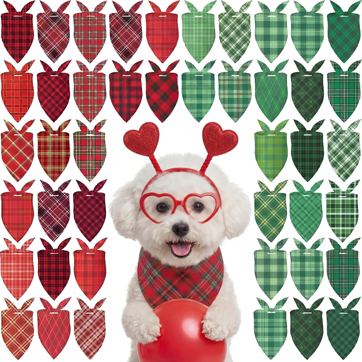 Abbylike bandana rojo-verde plaid para perro, ideal para fotos de San Valentín.