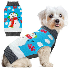 ABRRLO sueter navideno para perro azul con muñeco de nieve, ideal para salidas festivas.