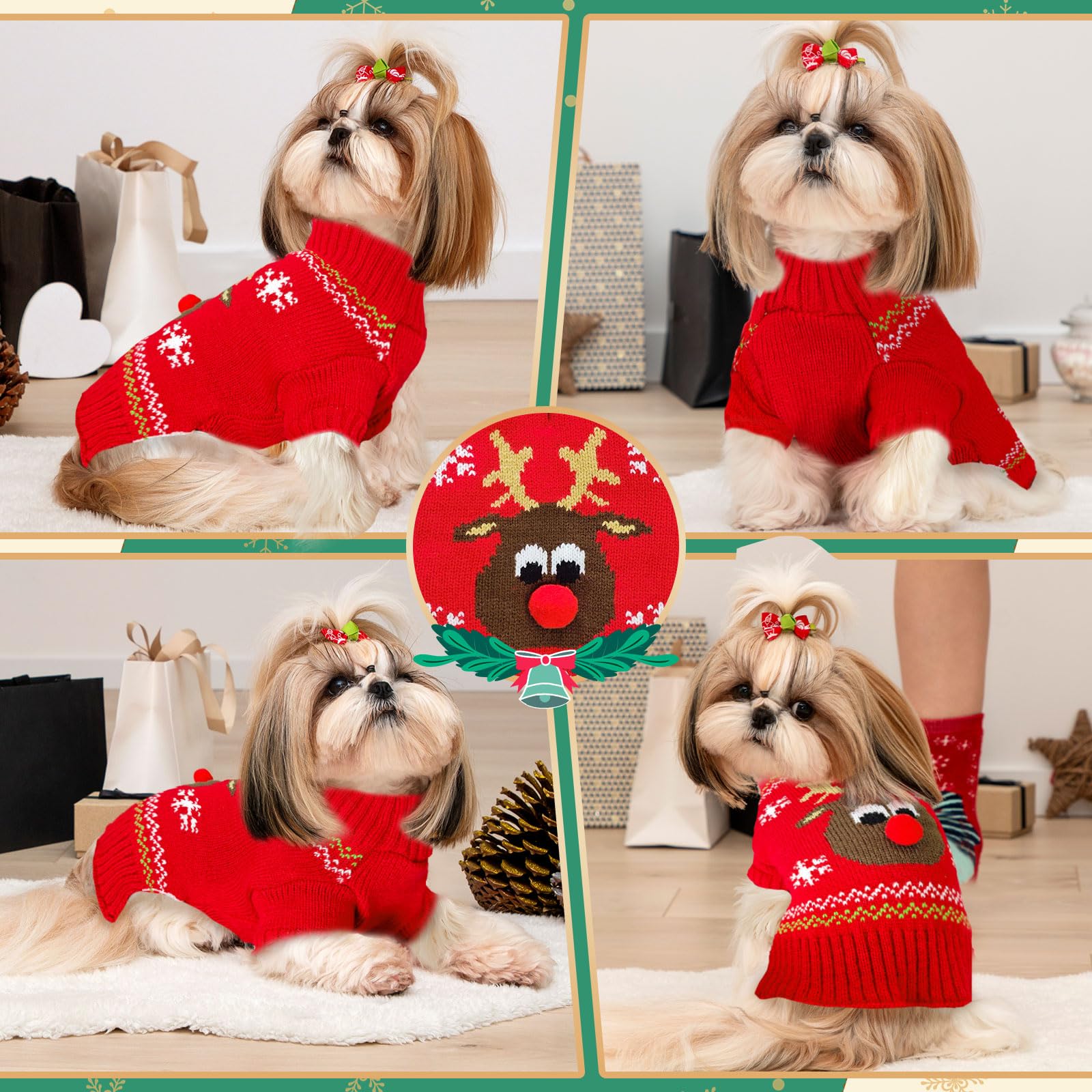 ABRRLO suéter para perro con duende, perfecto para paseos festivos y confort suave.