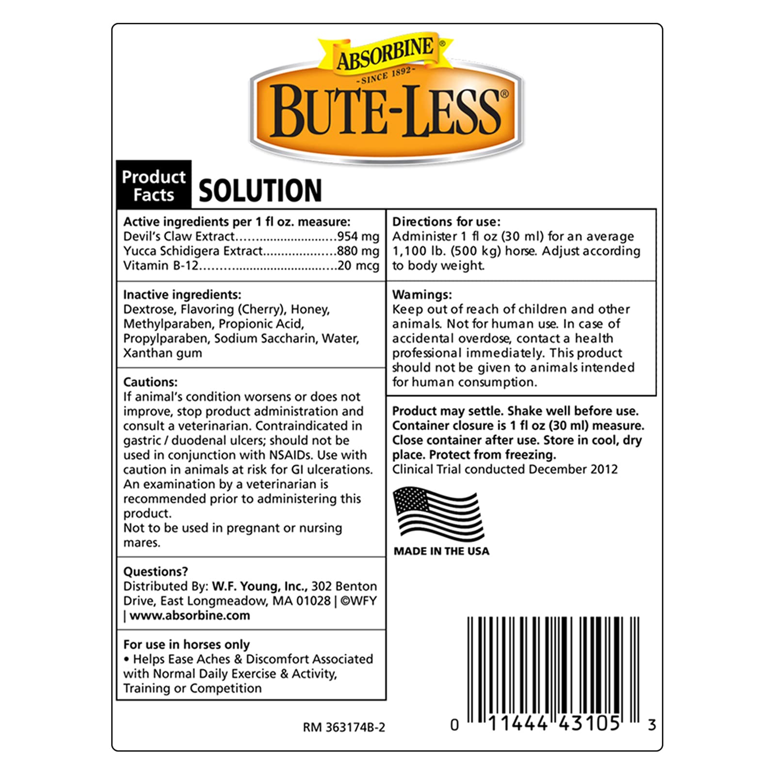 Absorbine Bute-Less, uso diario suave para el estómago del caballo.