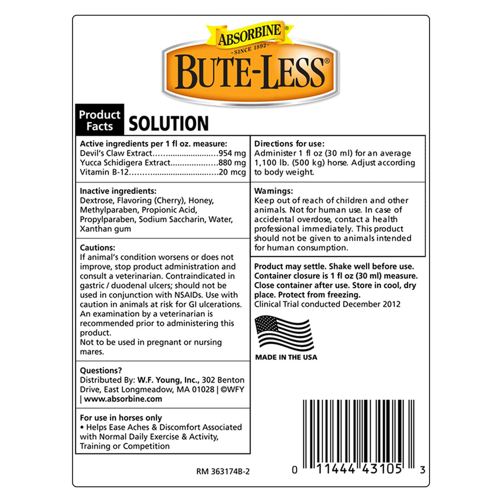 Absorbine Bute-Less, uso diario suave para el estómago del caballo.