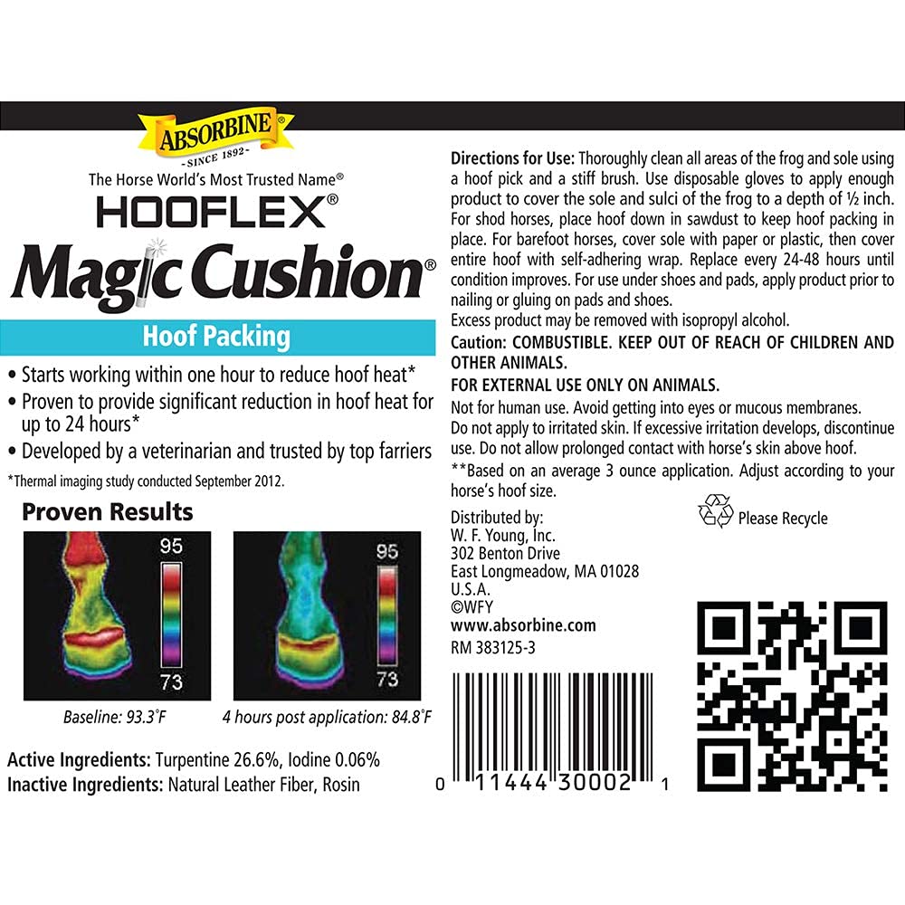Absorbine Hooflex Magic Cushion en la zona inferior del casco para alivio temporal.