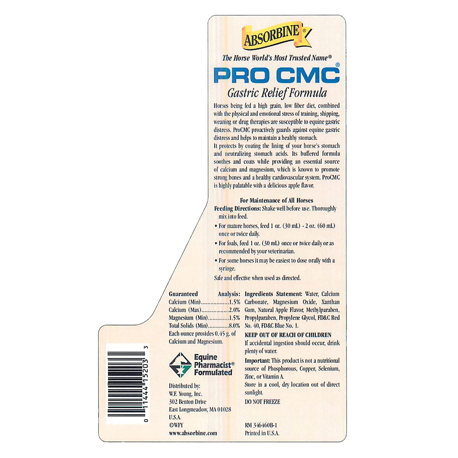 Absorbine PRO CMC sabor manzana, suplemento para el estómago equino.