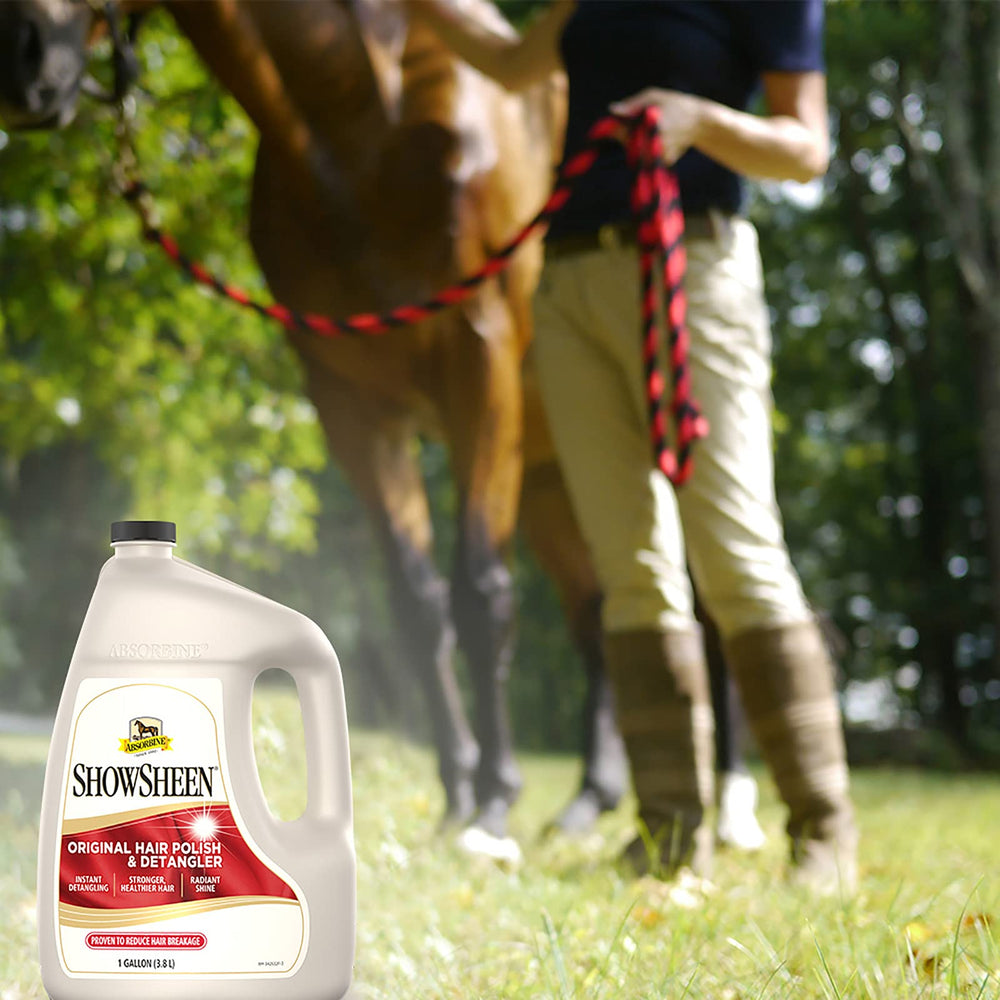 Absorbine ShowSheen nutrición con pro vitaminas y proteínas de seda para el pelaje.