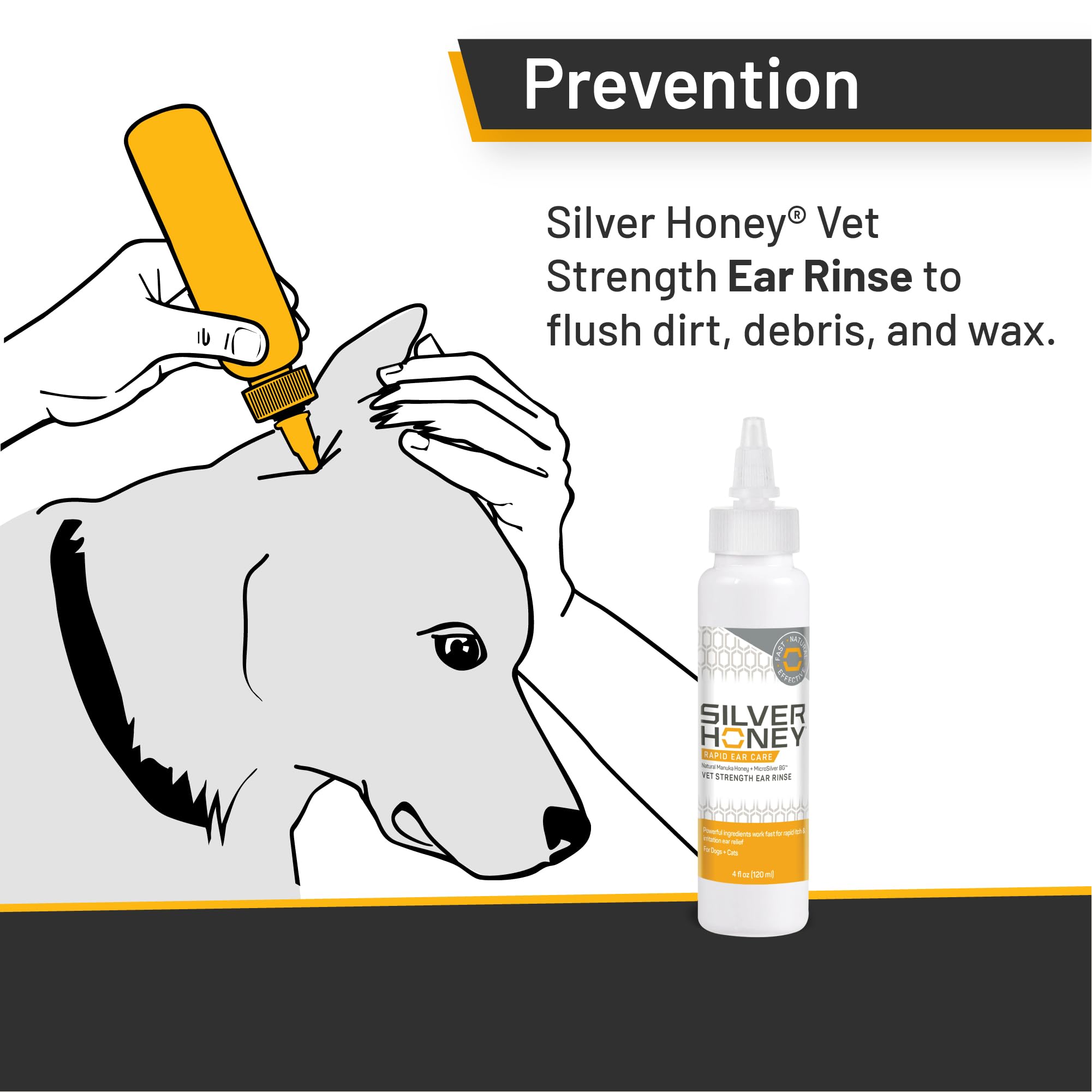 Absorbine Silver Honey Rapid Ear Care: etiqueta muestra ingredientes clave para cuidado suave.