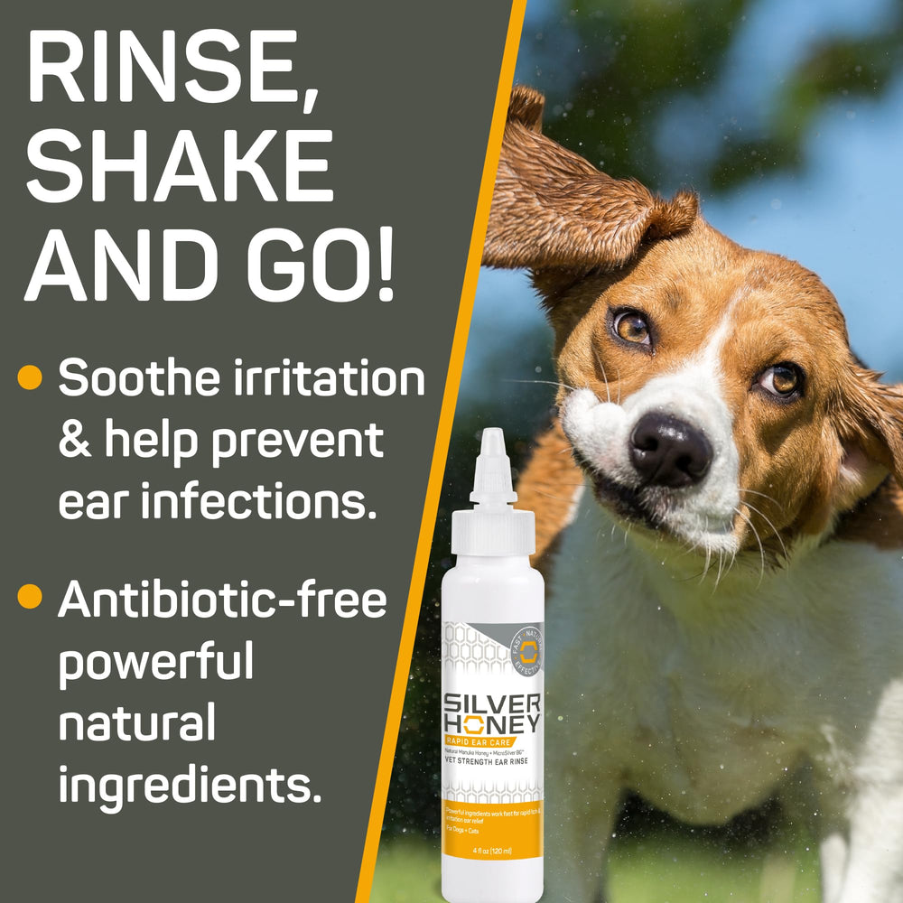 Absorbine Silver Honey Rapid Ear Care: enfoque en MicroSilver BG para protección suave.