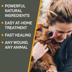 Aplicación directa en la herida de una mascota con Absorbine Silver Honey.