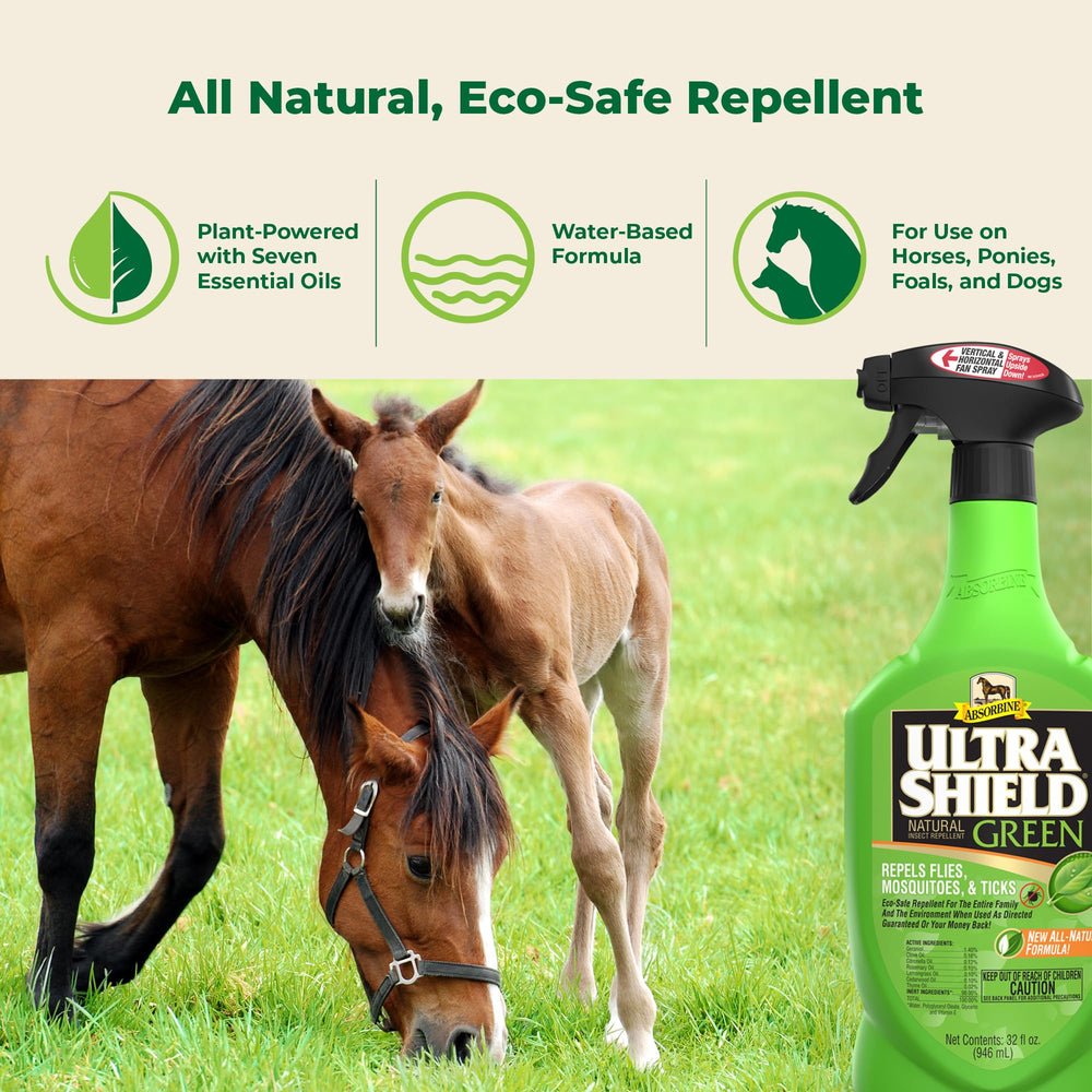 Absorbine UltraShield Green, aplicación en caballo para repeler insectos naturalmente.