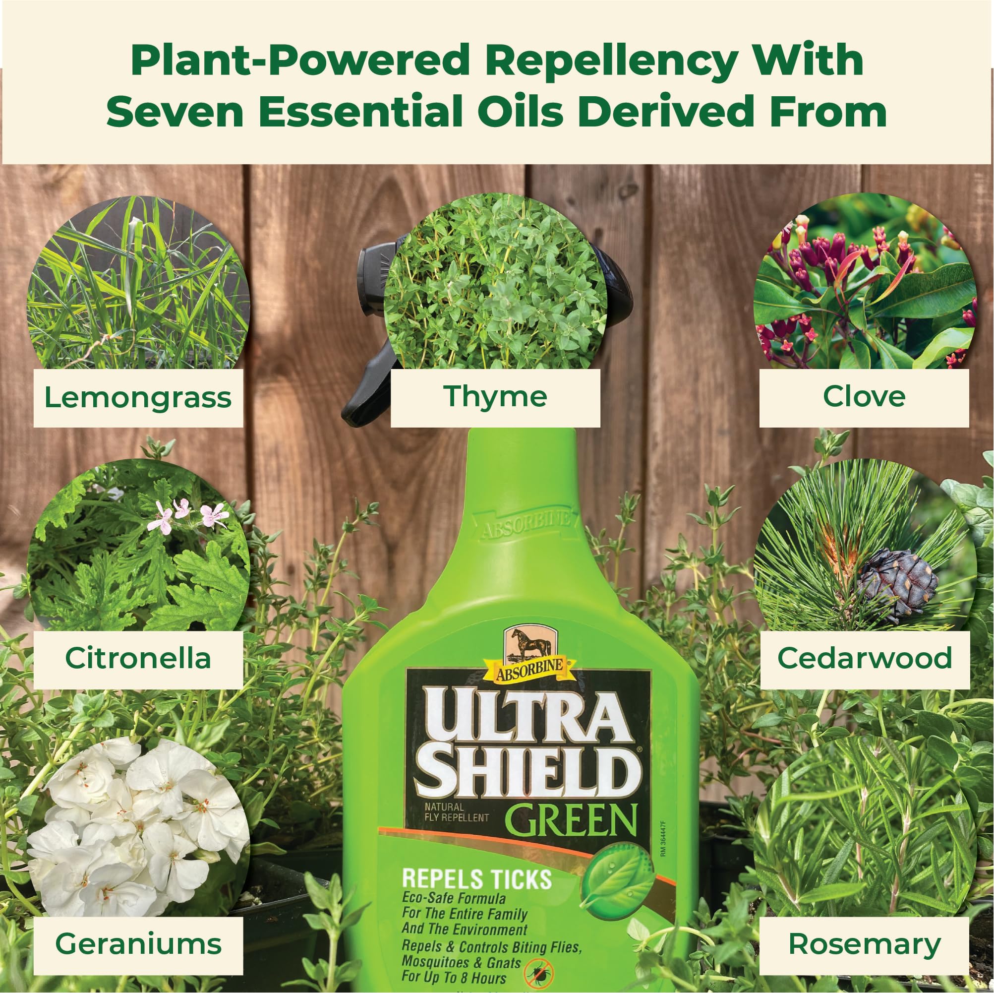 Absorbine UltraShield Green, etiqueta de 32 onzas para fácil dosificación.