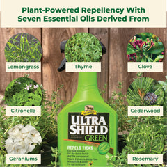 Absorbine UltraShield Green, etiqueta de 32 onzas para fácil dosificación.