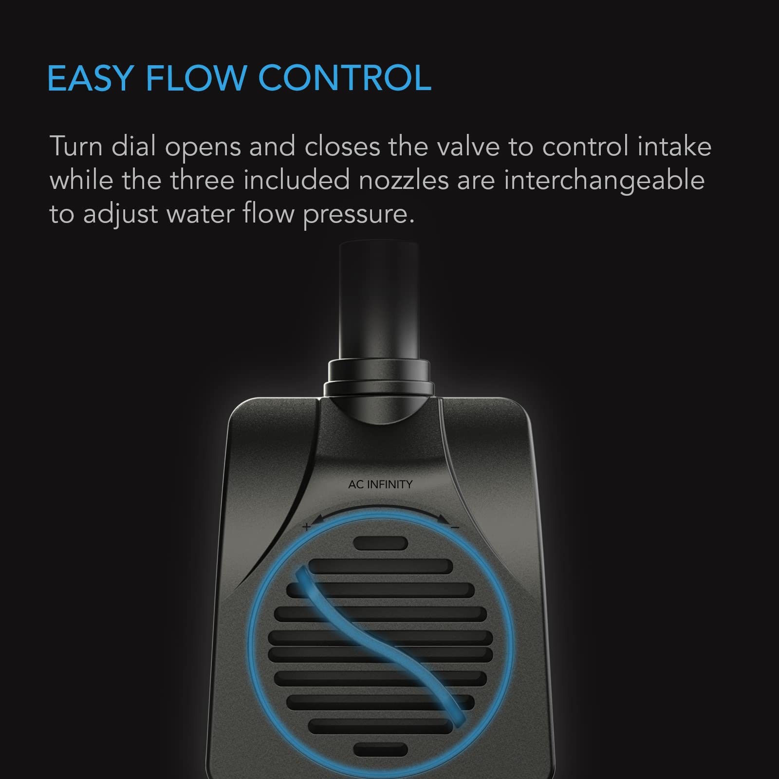 Bomba AC Infinity para fuentes y estanques con elevación fiable.