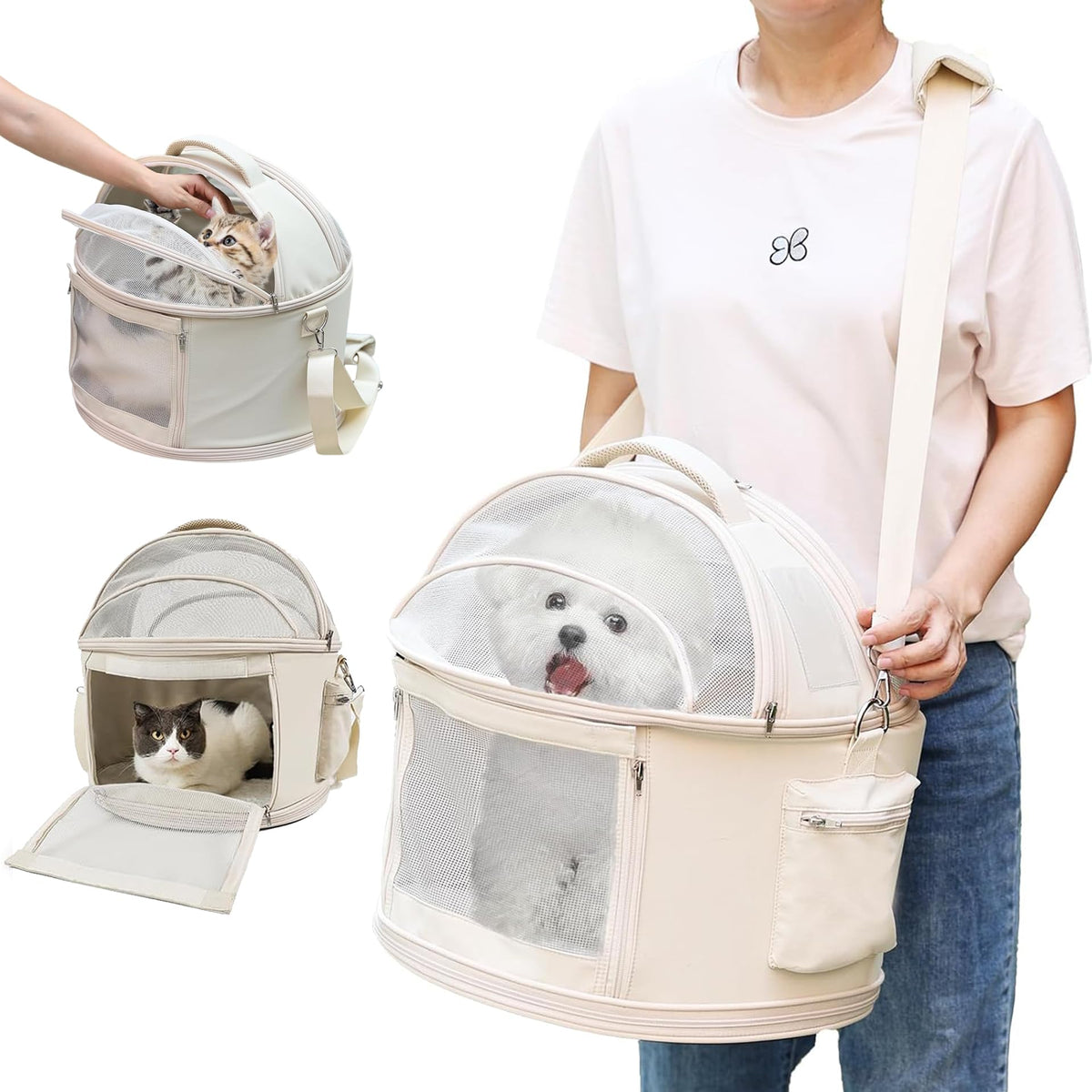 Acesolid transportin redondo para mascotas, favorece libertad de movimiento durante el viaje