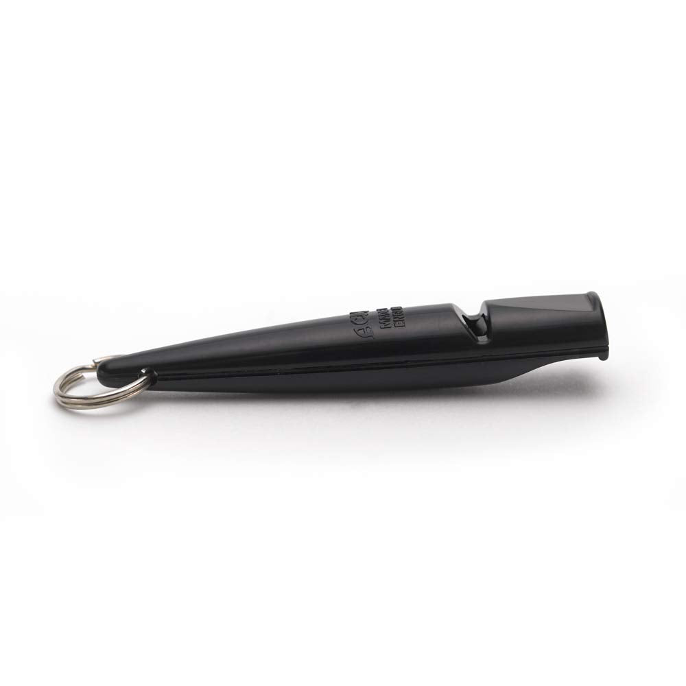 ACME silbato para perros 210.5 negro, vista lateral para comparación de tamaño.