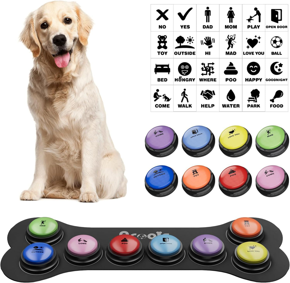 Acools: conjunto de 8 botones parlantes para perros, ideal para entrenamiento de comunicación.