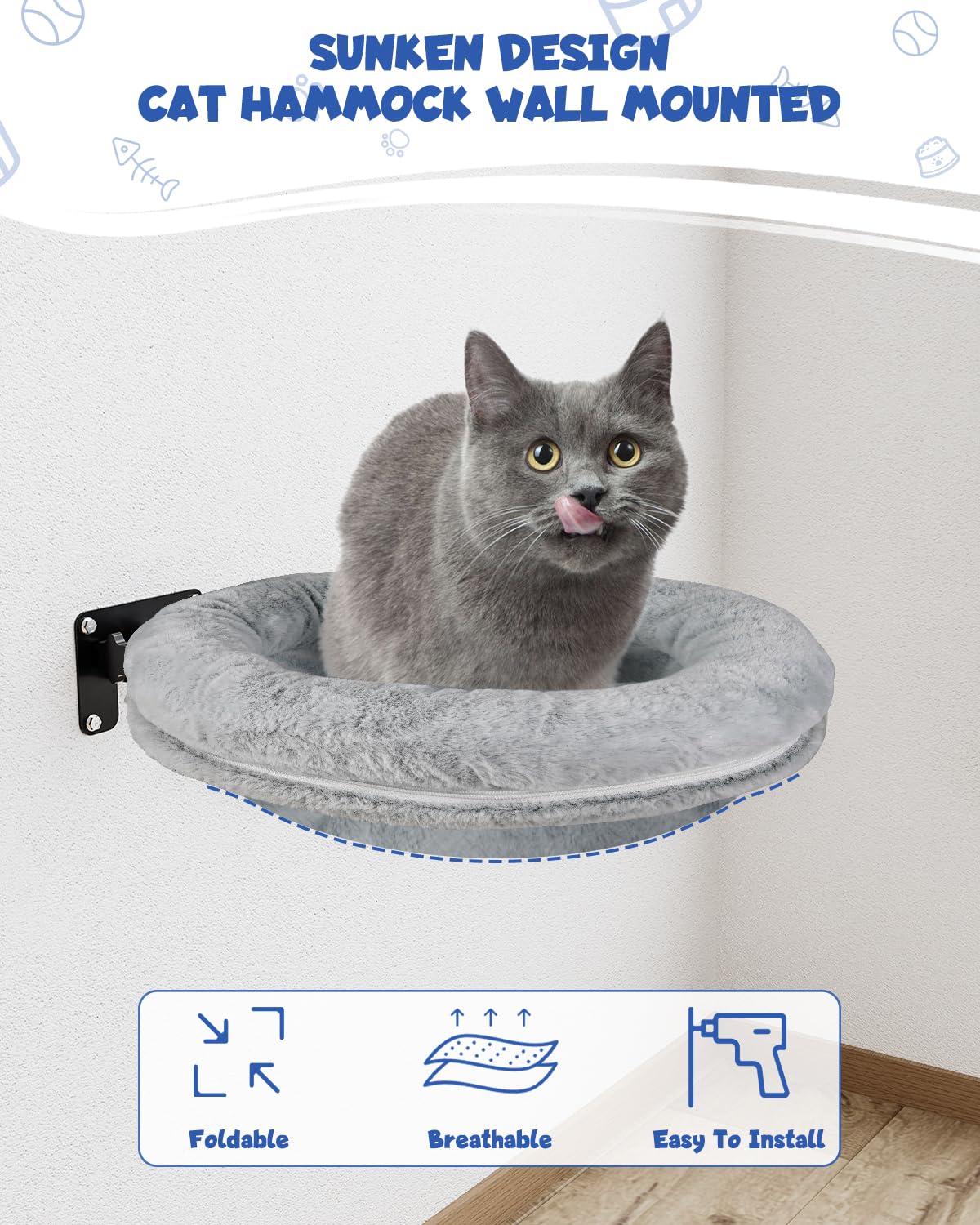 Acools cama-gato-montada-pared: opción de montaje en pared para mayor versatilidad