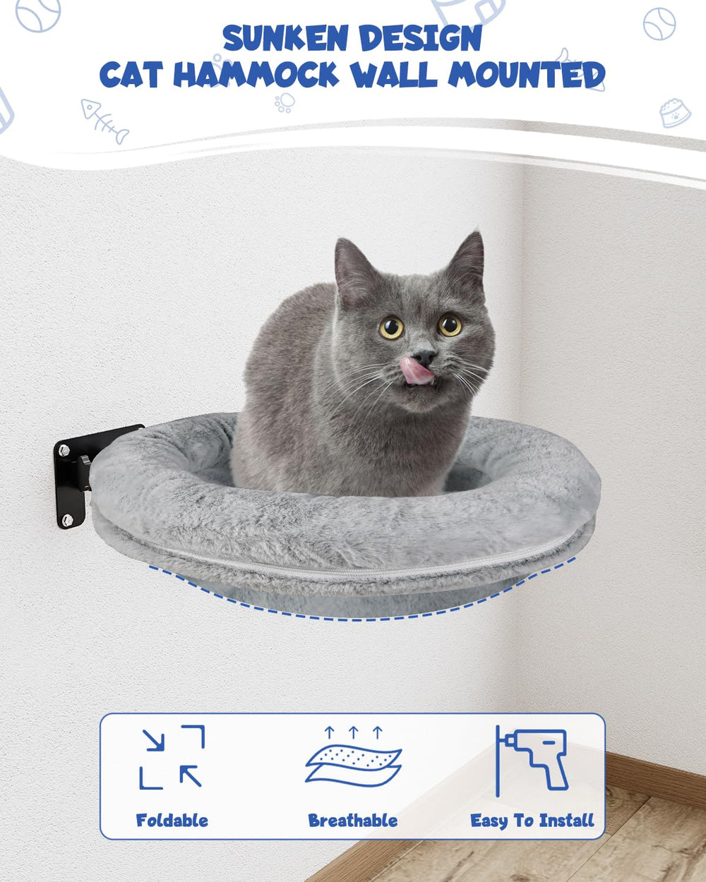 Acools cama-gato-montada-pared: opción de montaje en pared para mayor versatilidad