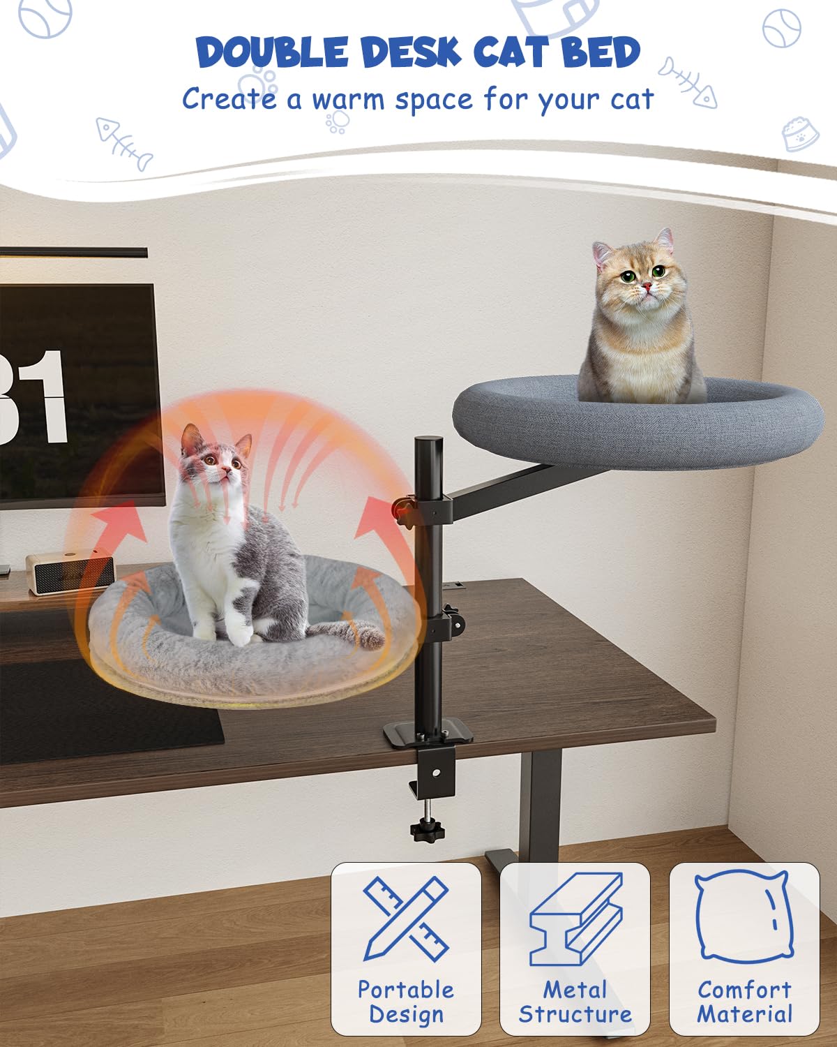 Acools cama-gato-sujecion-escritorio-montaje-seguro: montaje estable para escritorios variados