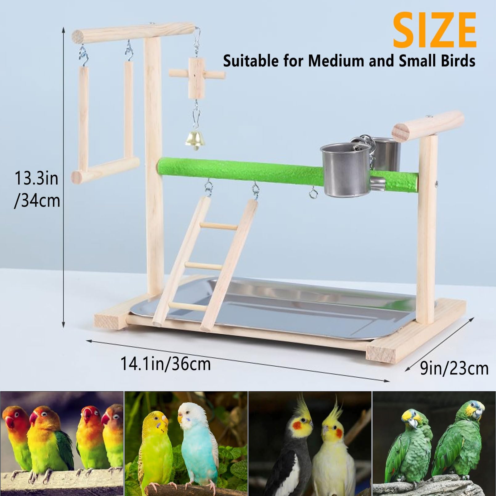 Acsist aves parque de juego tazas acero inoxidable para agua y comida