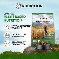 Addiction Zen Vegetarian: etiqueta nutricional clara para perros.