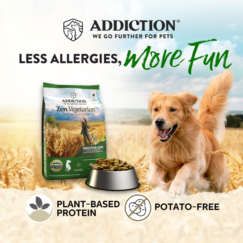 Addiction Zen Vegetarian: ingredientes a base de plantas para vitalidad canina.